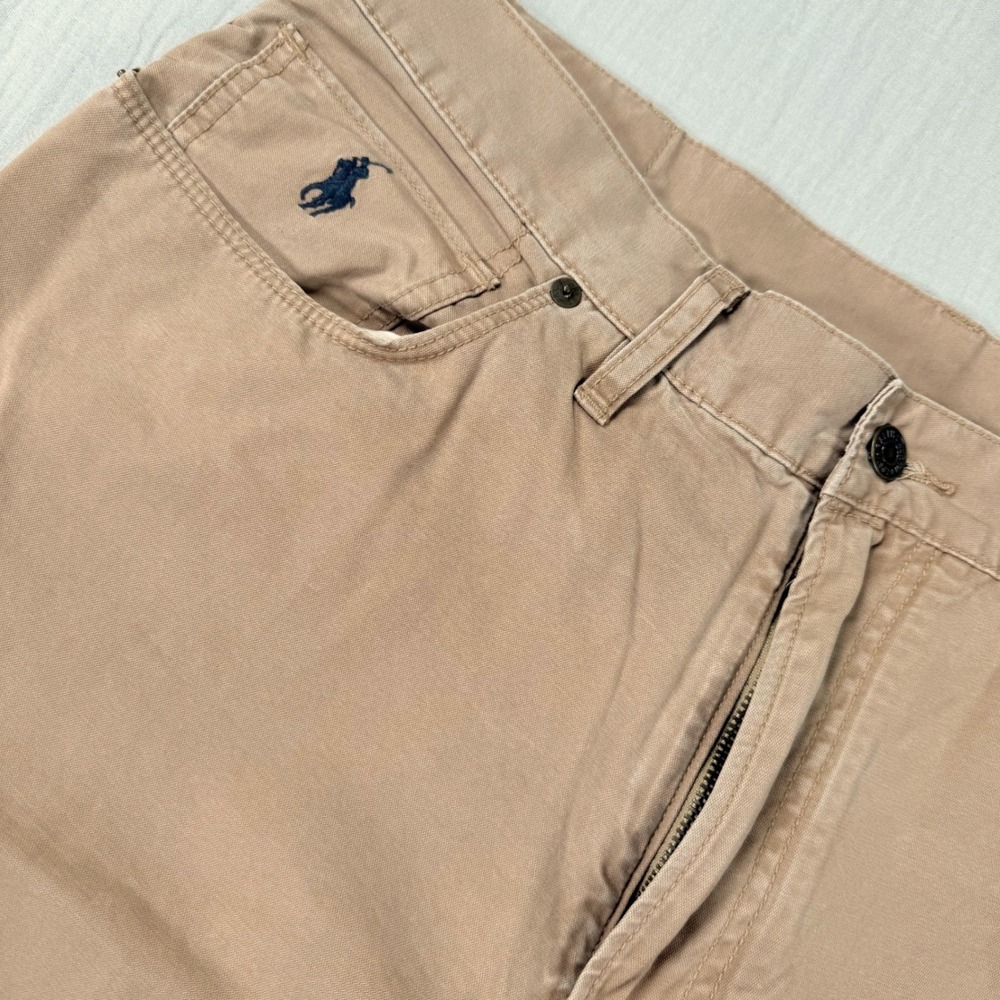 Polo Ralph Lauren Men 36x34 Straight Leg Khaki Denim Jeans Leather Patch‎ Tan